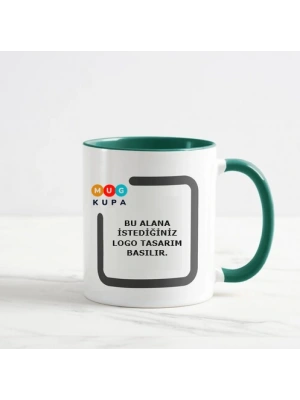 Toptan Baskılı Kupa Bardak Seramik Kulpu ve İçi Yeşil