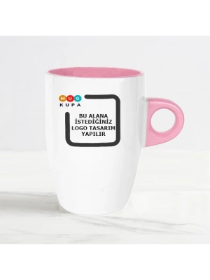 Toptan Baskılı Kupa Bardak Porselen Pembe Latte