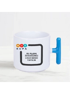 Toptan Baskılı T Kulplu Mavi Seramik Nescafe Fincanı