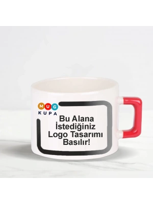 Toptan Kırmızı Baskılı Kulplu Seramik Çay ve Kahve Fincanı