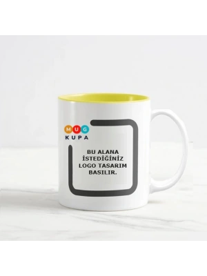 Toptan Logolu İçi Sarı Seramik Kupa Bardak