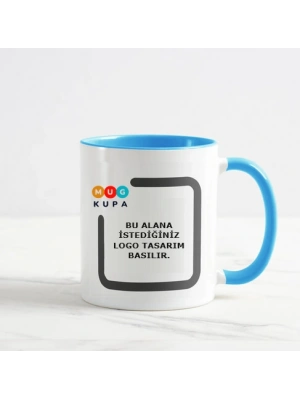Toptan Logolu İçi Ve Kulpu Mavi Baskılı Seramik Kupa Bardak