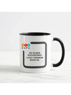 Toptan Logolu İçi ve Kulpu Siyah Seramik Kupa Bardak