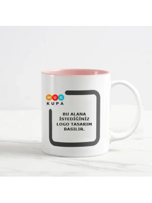 Toptan Logolu İçi Pembe Seramik Kupa Bardak