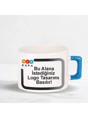 Toptan Mavi Baskılı Kulplu Seramik Çay ve Kahve Fincanı
