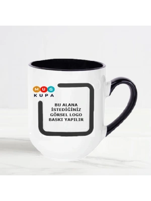 Toptan Oval Siyah Baskılı Kupa Bardak
