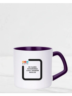 Toptan Porselen Sapı ve İçi Dark Mor Mocha Baskılı Fincan Bardak