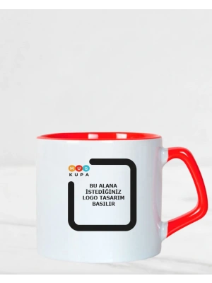 Toptan Porselen Sapı ve İçi Kırmızı Mocha Baskılı Fincan Bardak