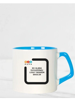 Toptan Porselen Sapı ve İçi Mavi Mocha Baskılı Fincan Bardak