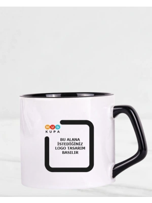 Toptan Porselen Sapı ve İçi Siyah Mocha Baskılı Fincan Bardak