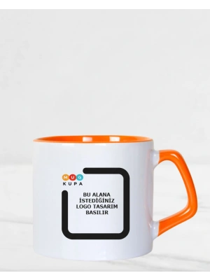 Toptan Porselen Sapı ve İçi Turuncu Mocha Baskılı Fincan Bardak