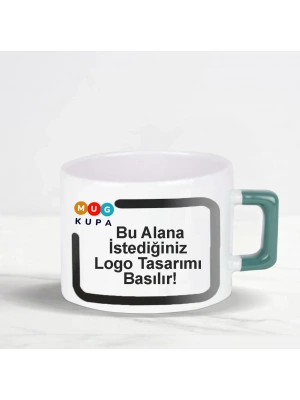 Toptan Yeşil Baskılı Kulplu Seramik Çay ve Kahve Fincanı