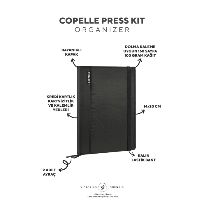 9103 VJ COPELLE PRESS KİT DEFTER 14,8X21 CM 80ÇİZGİLİ SİYAH