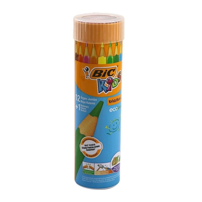 BİC EVOLUTION ÜÇGEN JUMBO BOYA KALEMİ 12+1Lİ METAL TÜP