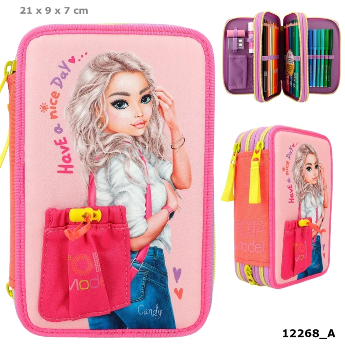 TOPModel Triple Pencil Case with appliqued front pocket