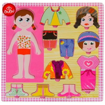 Bu-Bu Kız-Erkek Giydirme Ahşap Puzzle 30x30cm