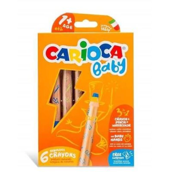 CARİOCA JUMBO BEBEK AHŞAP GÖVDELİ BOYA KALEMİ 3IN1 6LI KALEMTRAŞ HEDİYELİ +1 YAŞ