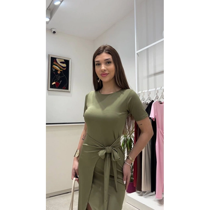 BAĞLAMA DETAYLI SANDY ELBİSE