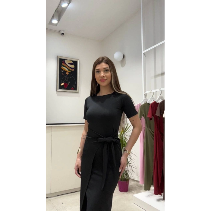 BAĞLAMA DETAYLI SANDY ELBİSE