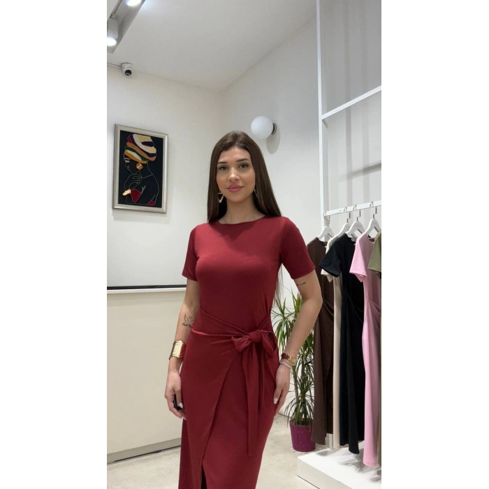 BAĞLAMA DETAYLI SANDY ELBİSE