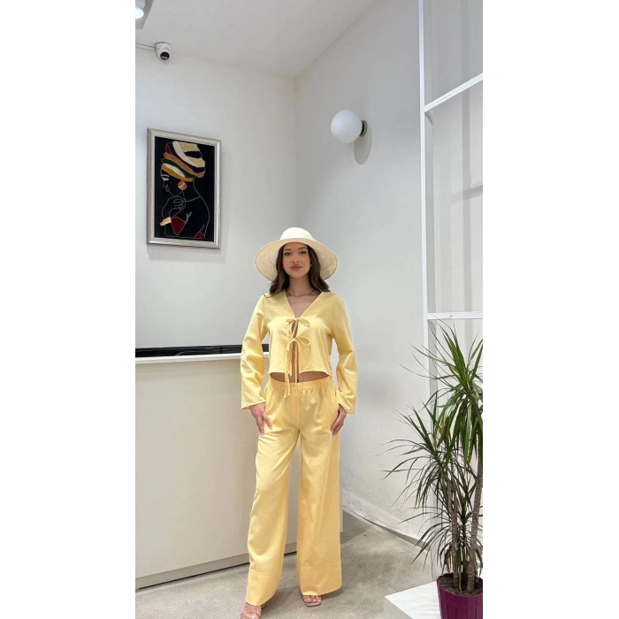 BAĞLAMALI KETEN BLUZ