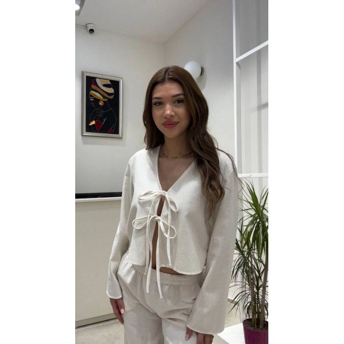 BAĞLAMALI KETEN BLUZ