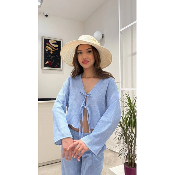 BAĞLAMALI KETEN BLUZ