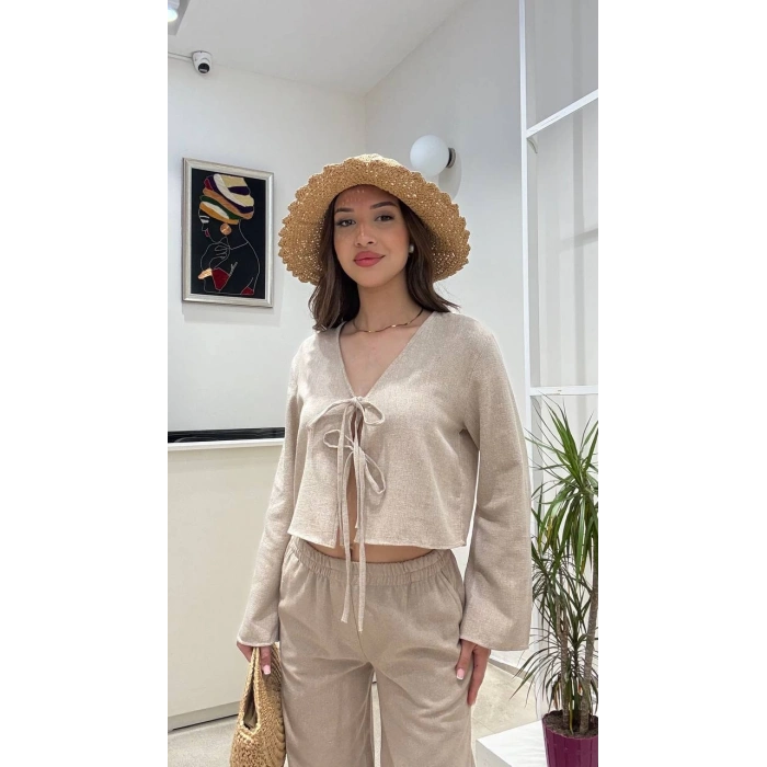 BAĞLAMALI KETEN BLUZ