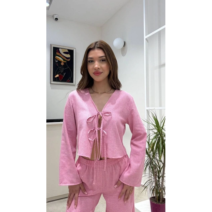 BAĞLAMALI KETEN BLUZ