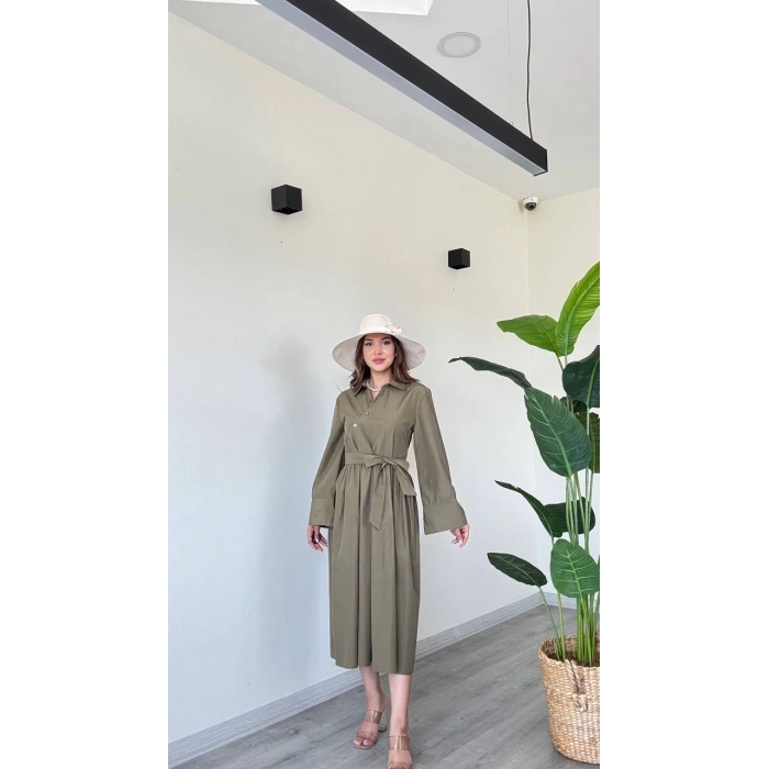 BAĞLAMALI UZUN POPLİN ELBİSE