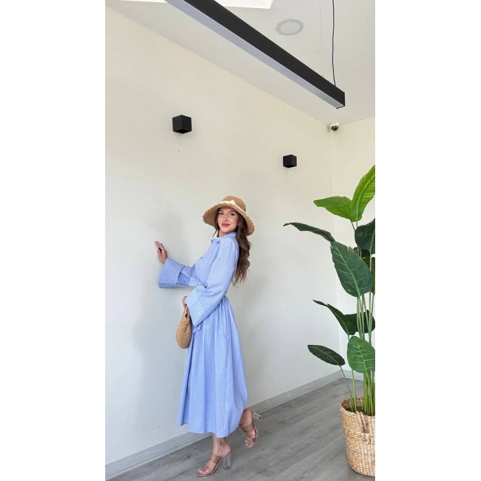 BAĞLAMALI UZUN POPLİN ELBİSE