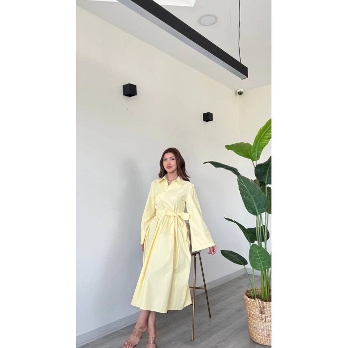 BAĞLAMALI UZUN POPLİN ELBİSE