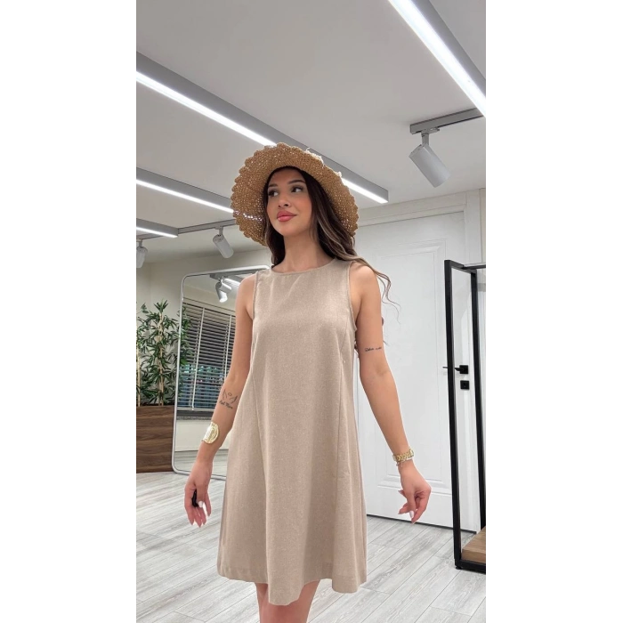 BASİC KETEN KISA ELBİSE