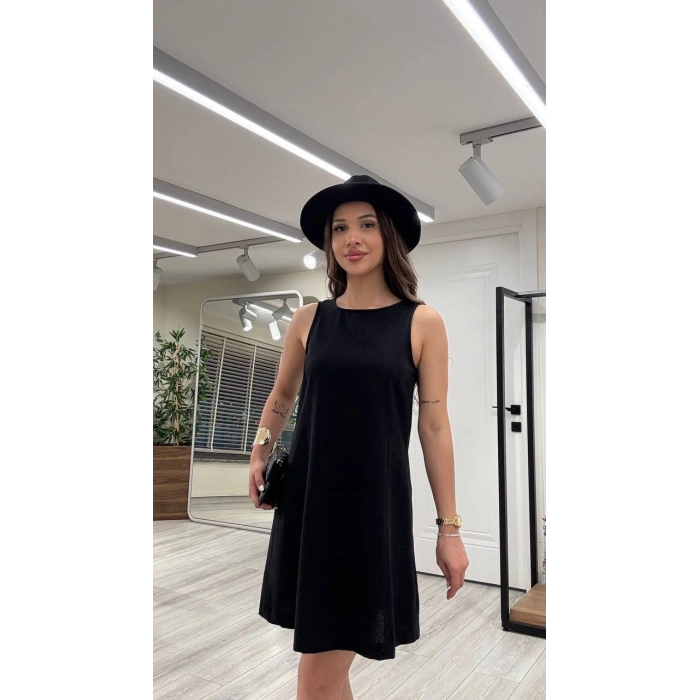 BASİC KETEN KISA ELBİSE