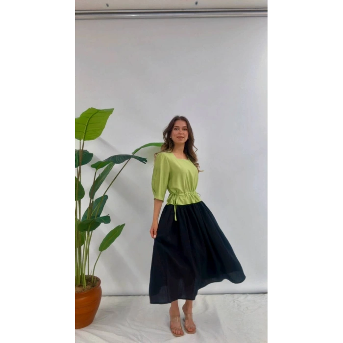 BELİ BÜZGÜLÜ ELBİSE