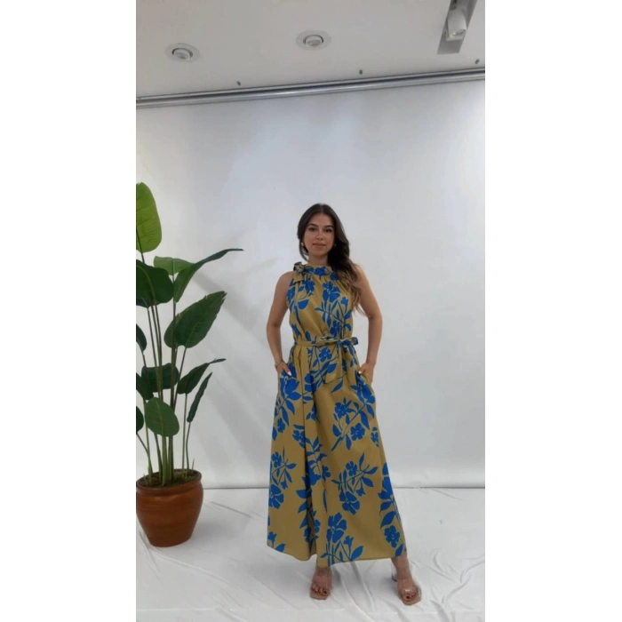 BOYUNDAN BAĞLAMALI ÇİÇEKLİ ELBİSE