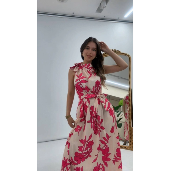 BOYUNDAN BAĞLAMALI ELBİSE