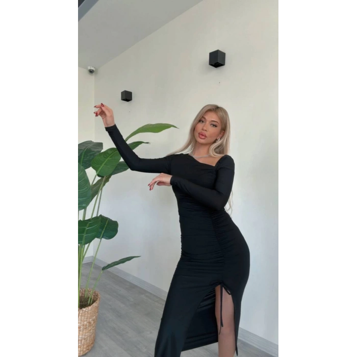 BÜZGÜLÜ MİDİ ELBİSE