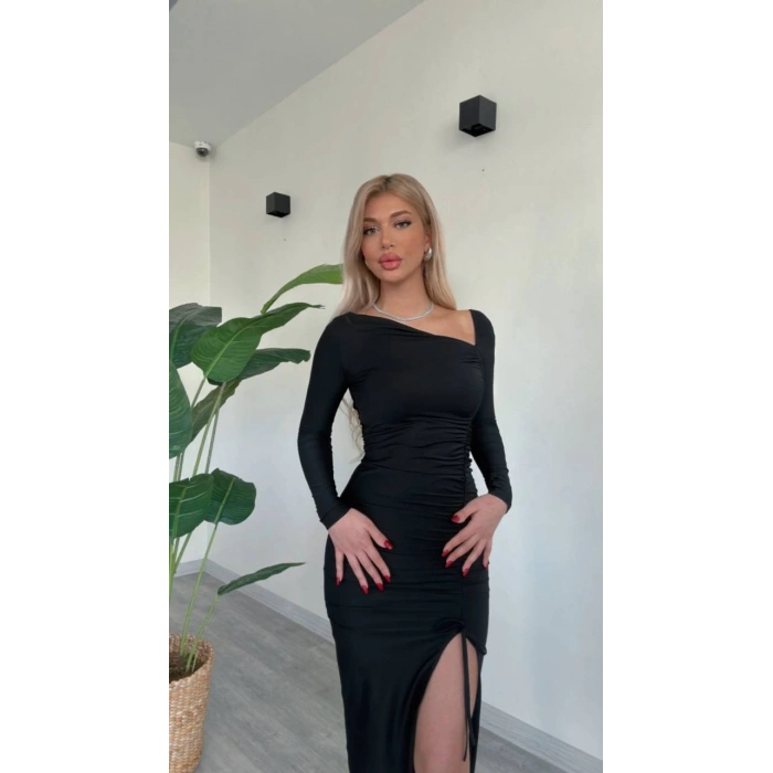 BÜZGÜLÜ MİDİ ELBİSE