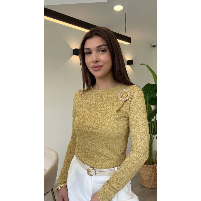 DANTEL TOKA DETAYLI UZUN KOLLU BLUZ