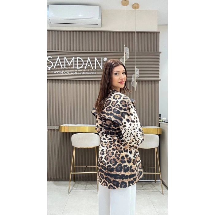 DESENLİ KEMER DETAYLI CEKET