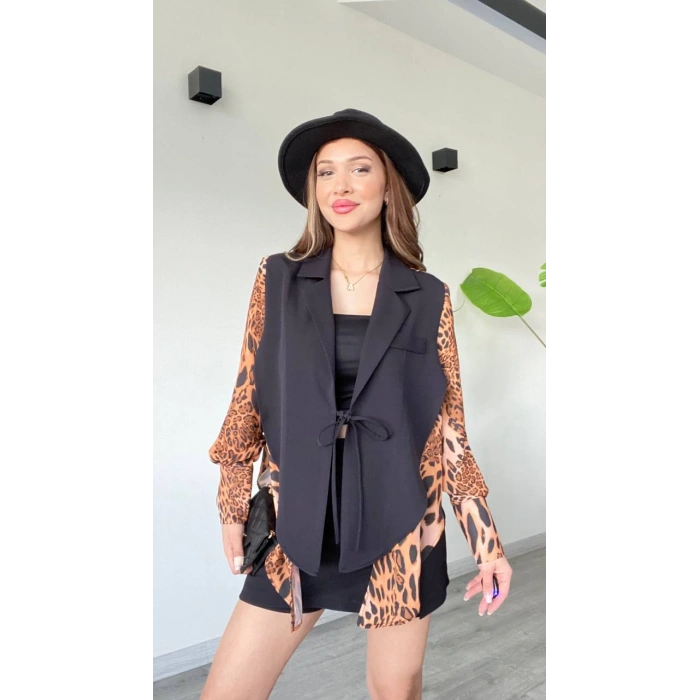 DESENLİ ÖNDEN BAĞLAMALI CEKET