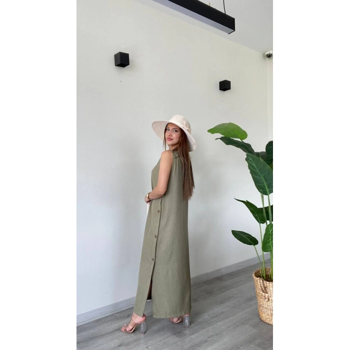 DÜĞME DETAYLI UZUN ELBİSE