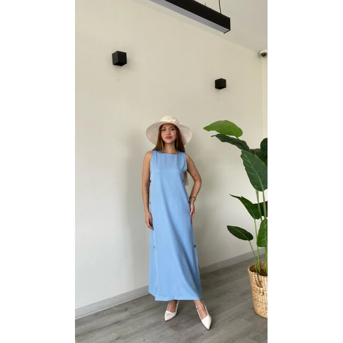 DÜĞME DETAYLI UZUN ELBİSE