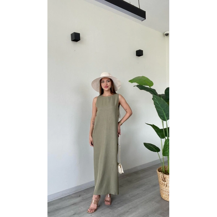 DÜĞME DETAYLI UZUN ELBİSE