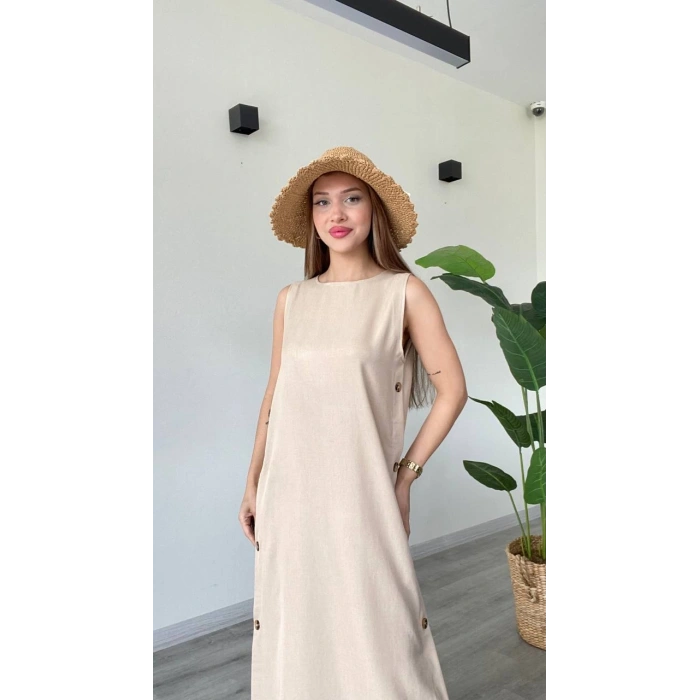 DÜĞME DETAYLI UZUN ELBİSE