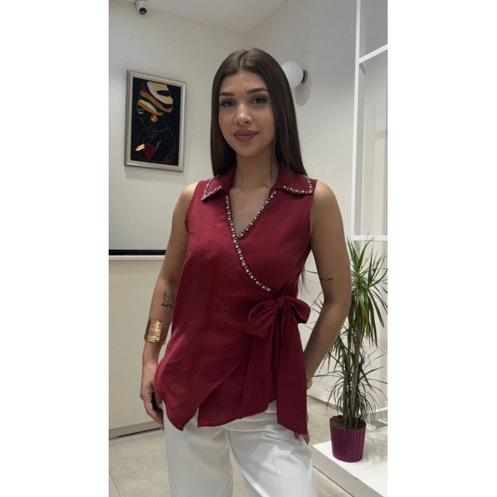 TAŞ DETAYLI BAĞLAMALI GÖMLEK