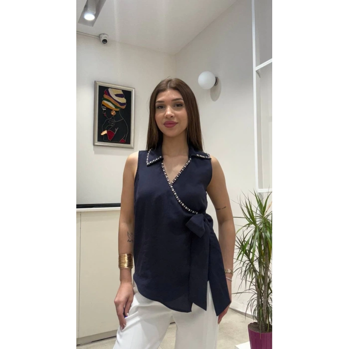 TAŞ DETAYLI BAĞLAMALI GÖMLEK