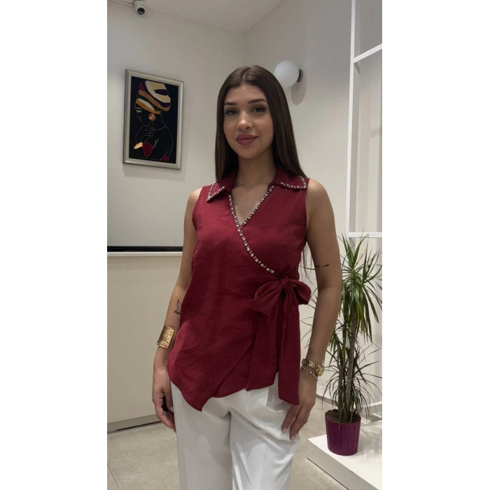 TAŞ DETAYLI BAĞLAMALI GÖMLEK