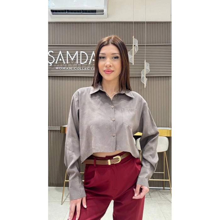 ÜSTÜ TAŞ DETAYLI KISA GÖMLEK